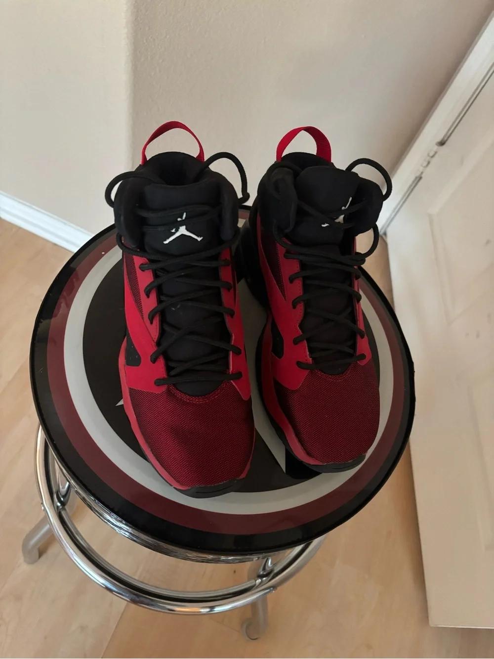 Boys Jordan Black and Red High-Top Sneakers